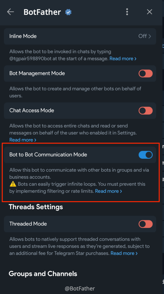 telegram bot to bot communication